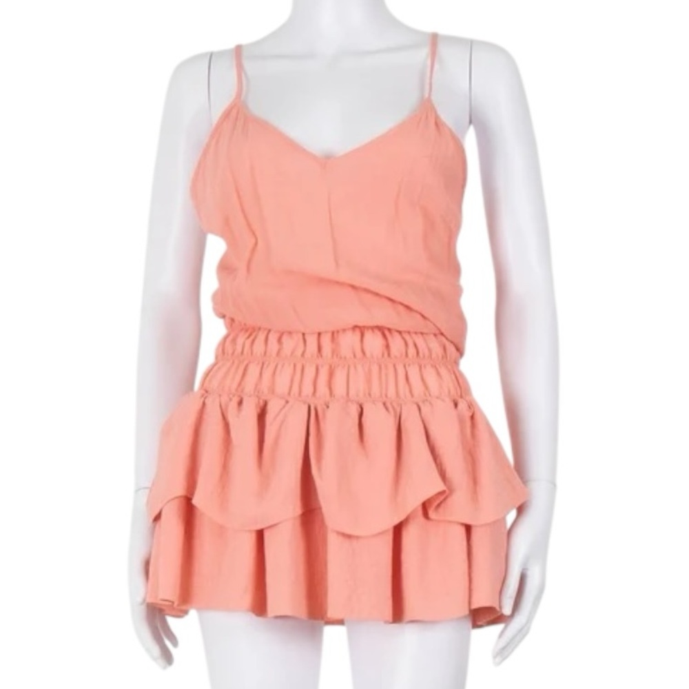 ‼️SOLD‼️ MAJE NWT Peachy Pink Sleeveless Folie Smocked Waist Mini Dress 2 - Picture 2 of 16